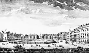 St. James's Square in the 1750s: Brettingham designed Norfolk House on the far right.