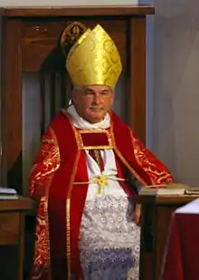 Former Bishop of Fort Worth Jack Leo Iker in his cathedra at St. Vincent's Cathedral