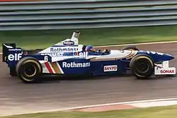 The team switched to Rothmans backing in 1994, which it kept until the end of 1997. This is Jacques Villeneuve driving the Williams FW18 at the 1996 Canadian Grand Prix.