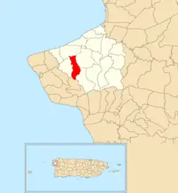 Location of Jagüey within the municipality of Aguada shown in red