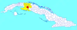 Jagüey Grande municipality (red) within  Matanzas Province (yellow) and Cuba