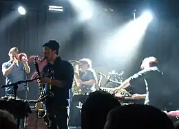 Horntveth in the background with Jaga Jazzist at Vossajazz 2014.