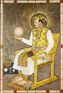 The Mughal Emperor Jahangir with Radiant Gold Halo, Holding a Globe (c. 1617)The largest known Mughal portrait depicting Emperor Jahangir. Attributed to Abu'l Hasan, Nadir al-Zaman painted at Mandu