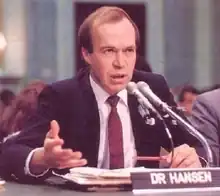 Image 23James Hansen during his 1988 testimony to Congress, which alerted the public to the dangers of global warming (from History of climate change science)