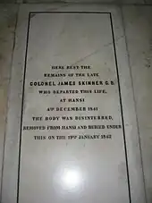 Marble slab of Skinner's tomb in St. James' Church or Skinner's Church, Kashmiri Gate, Delhi