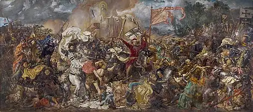 Image 68Battle of Grunwald was one of the largest battles in Medieval Europe and is regarded as one of the most important victories in the history of Lithuania (from History of Lithuania)