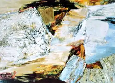 Crags and Crevices by Jane Frank (1960). As with many abstract expressionist works (and many so-called "action paintings" as well), impasto is a prominent feature.