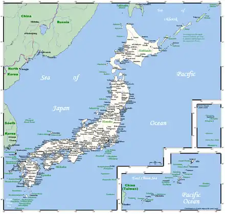 Image 47A map of Japan's major cities, main towns and selected smaller centers (from Geography of Japan)