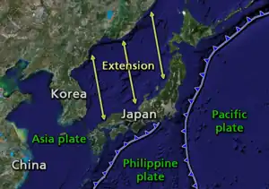 Image 11The islands comprising the Japanese Archipelago were separated from the Asian continent by back-arc spreading. (from Geography of Japan)