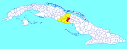 Jatibonico municipality (red) within  Sancti Spíritus Province (yellow) and Cuba