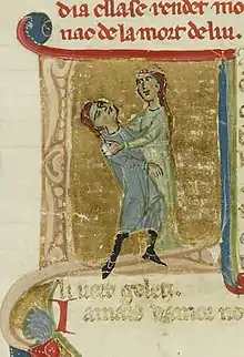 A lady holding a man in her arms