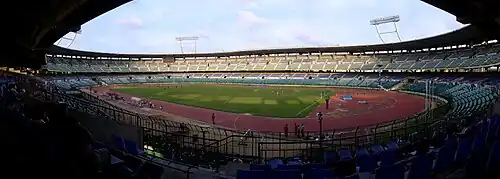 A panoramic view of a cricket ground