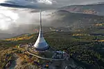 Ještěd mountain with Ještěd TV tower and hotel