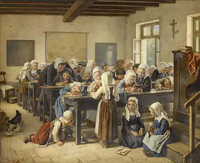 1882 painting depicting Breton children in school (École d'enfants bretons).