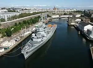 The helicopter carrier Jeanne d'Arc docked in Brest, February 2010