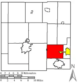 Location of Jefferson Township (red) in Crawford County, next to the city of Crestline (yellow)