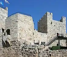 The Phasael or Hippicus Tower (small section on the left margin, with flags)