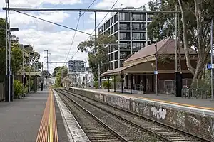 Northbound view from Jewell platform 2 facing towards platform 1