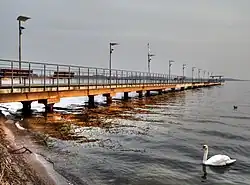 Pier of Miedwie Lake in Morzyczyn