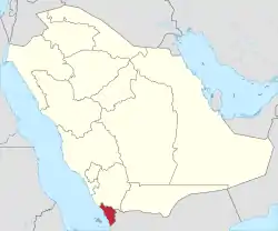 Map of Saudi Arabia with Jizan highlighted