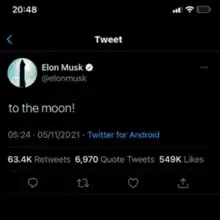 The cover was based on billionaire and SpaceX founder Elon Musk's tweet "to the moon!"