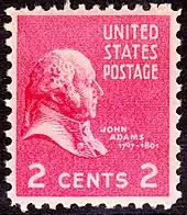 Historical 2-cent stamp with John Adams's profile.