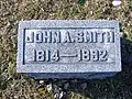 Gravestone of John Armstrong Smith located at Hillsboro Cemetery in Hillsboro, Ohio.