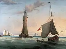 Image 43Smeaton's Eddystone Lighthouse, 9 miles out to sea. John Smeaton pioneered hydraulic lime in concrete which led to the development of Portland cement in England and thus modern concrete. (from Culture of the United Kingdom)