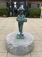 Statue of Johnny Appleseed welcoming travelers to the Johnny Appleseed Visitor and Information Center on Ma Hwy Rt 2 in Lancaster, Mass., near the birth place of Johnny Appleseed.