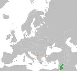 Map indicating locations of Jordan and Kosovo