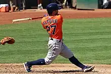 Jose Altuve batting at the Oakland Coliseum, September 10, 2017