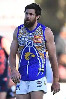 Male athlete with beard in an Australian rules football game