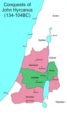 Hasmonean Kingdom in 134-104 BCE under John Hyrcanus (after conquest of Samaria and Idumea)