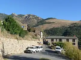 The road into Jujols, with the town hall to the right