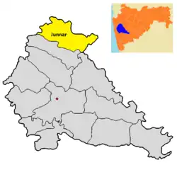 Location of Junnar in Pune district in Maharashtra