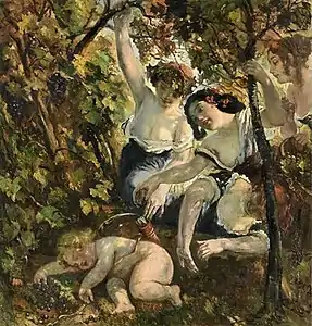 Sleeping Cupid, Teased by Bacchantes