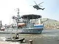 A helicopter coming into NSS Felinto Perry’s helipad on 4 April 2016.