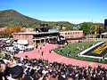 Owens Field House with Howard's Knob and Carol Grotnes Belk Library in the background.