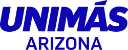 The UniMás network logo, the words UNIMÁS in blue in an italic sans serif with some rounded corners, with the word ARIZONA below in another sans serif.