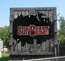 The broken crate once featured at Son of Beast's entrance.