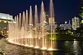 The water feature at night