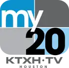 A rounded rectangle divided into blue and gray parts with the word "my" in white and a black "20" in the lower right. Beneath, on two lines, is the text "KTXH-TV Houston".