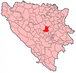 Location of Kakanj within Bosnia and Herzegovina.