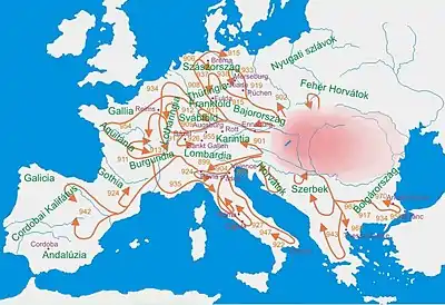 Hungarian campaigns in Europe (Horvátok=Croats)