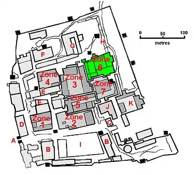 Kaliti PrisonA: Main entranceB: Administration, officeC: Administration, office, warden's office, meeting place for close relatives and the embassyD: Monitored meeting rooms for lawyers and prisonersE: Injera bakeryF: Workshop and vocational schoolG: High schoolH: Visiting areaI: Soccer field