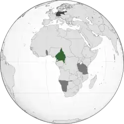 Location of Kamerun:Green: Territory comprising German colony of KamerunDark grey: Other German territoriesDarkest grey: German Empire