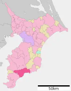 Location of Kamogawa in Chiba Prefecture