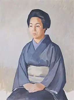 Painting of a seated woman in a kimono