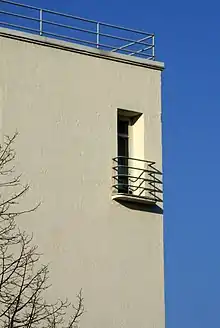 Image 30Typical railing, flat roof, stucco and colour detail in Nordic funkis (SOK warehouse and offices, 1938, Finland) (from Functionalism (architecture))