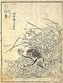 Kappa (河童)Sekien's comments: It is also called kawatarō. (川太郎ともいふ。)